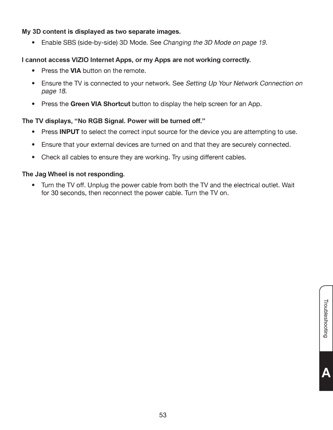 Whirlpool XVT3D424SV manual My 3D content is displayed as two separate images, Jag Wheel is not responding 