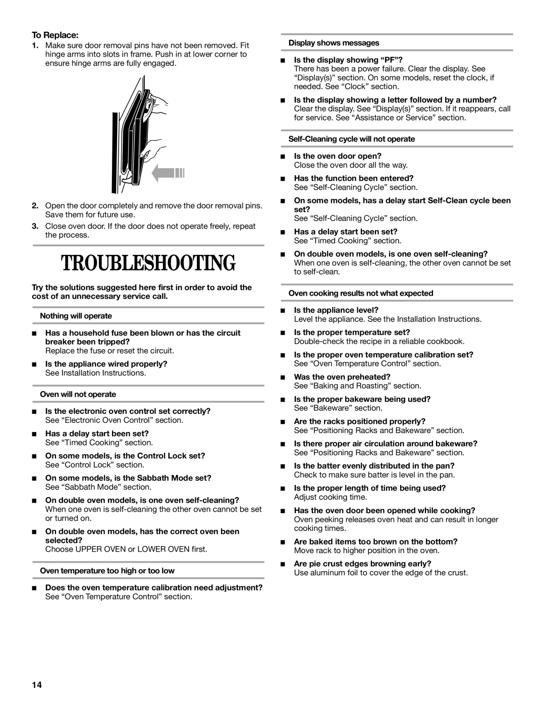 Whirlpool YGBD277, YGBS307, YGBD307, YGBS277 manual Troubleshooting 