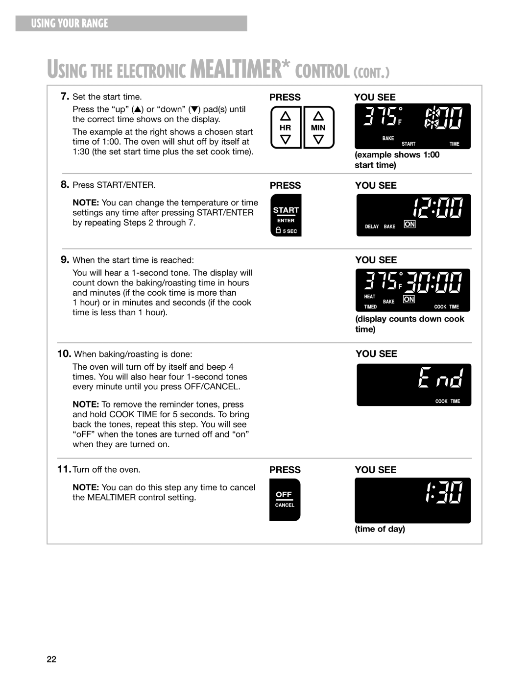 Whirlpool YGS395LEG warranty Example shows 100 start time 