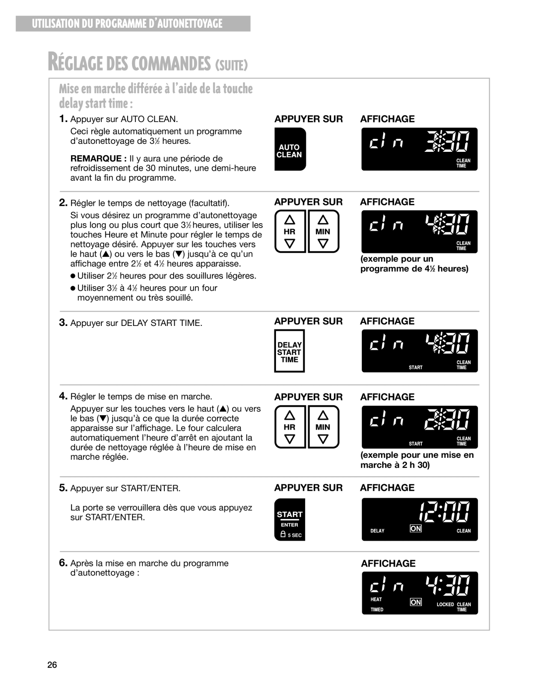 Whirlpool YGS395LEG warranty RƒGLAGE DES Commandes Suite, Exemple pour un programme de 41⁄2 heures, Marche à 2 h 