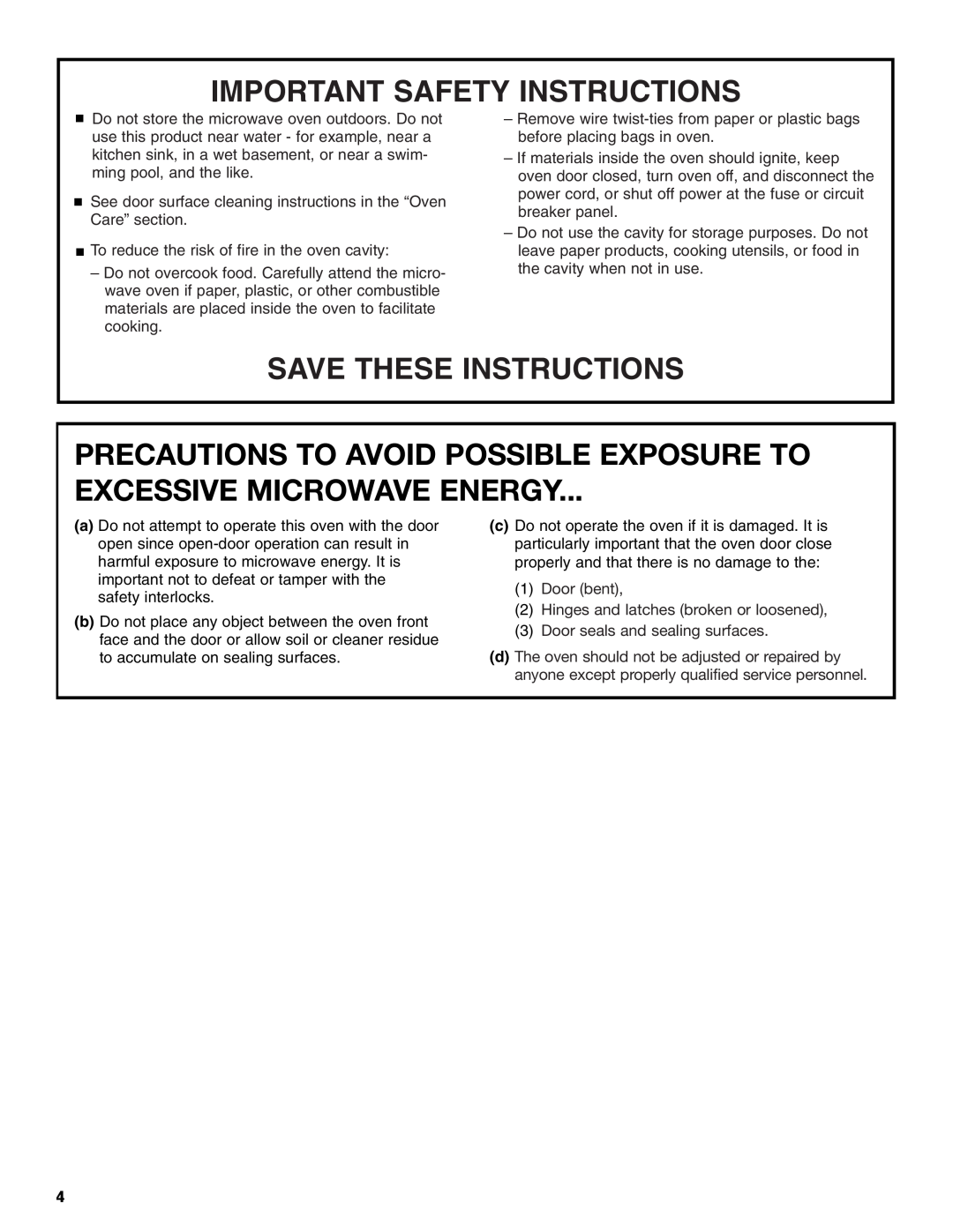 Whirlpool YGSC308, YGSC278 manual Important Safety Instructions, Save These Instructions 