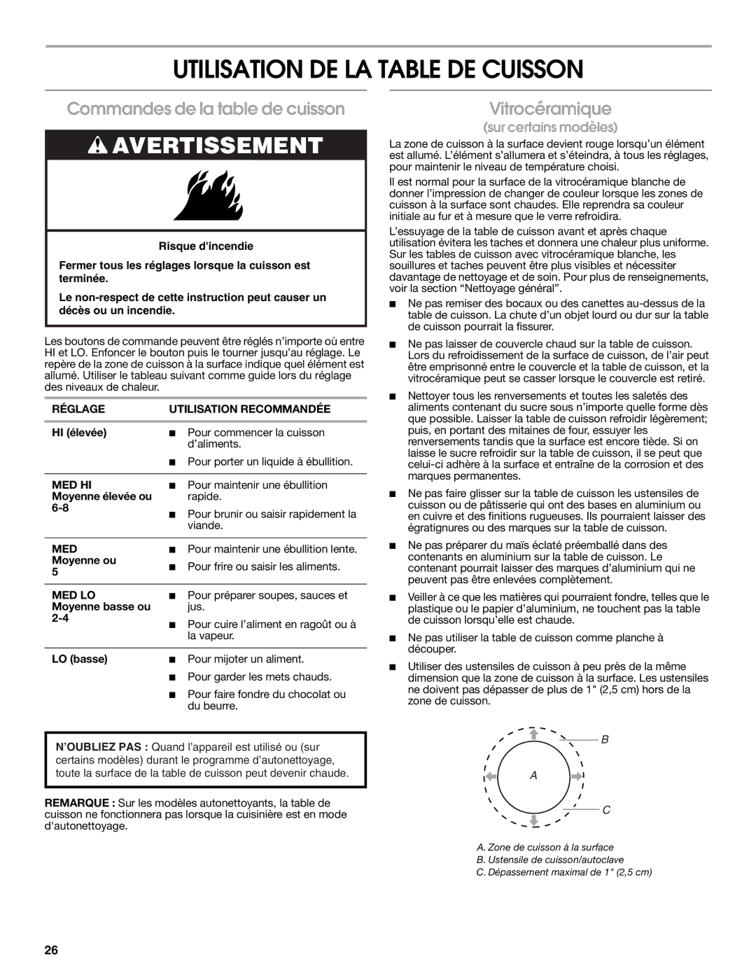 Whirlpool YIES366RS0 manual Utilisation DE LA Table DE Cuisson, Commandes de la table de cuisson, Vitrocéramique 