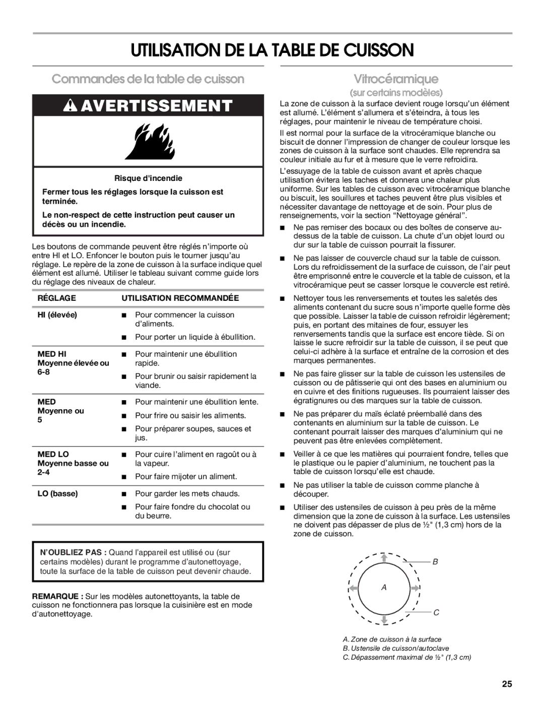 Whirlpool YIES366RS1 manual Utilisation DE LA Table DE Cuisson, Commandes de la table de cuisson, Vitrocéramique 