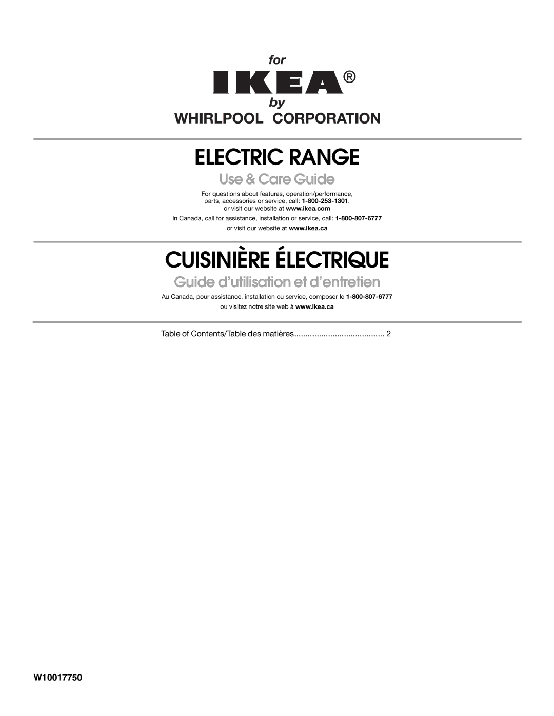 Whirlpool YIES366RS2 manual Cuisinière Électrique, Table of Contents/Table des matières 