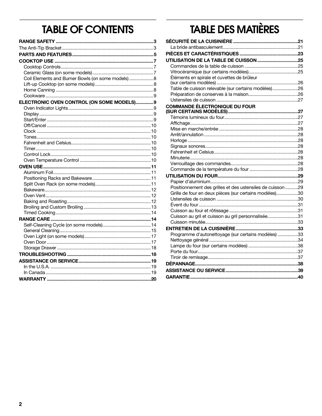 Whirlpool YIES366RS2 manual Table DES Matières 