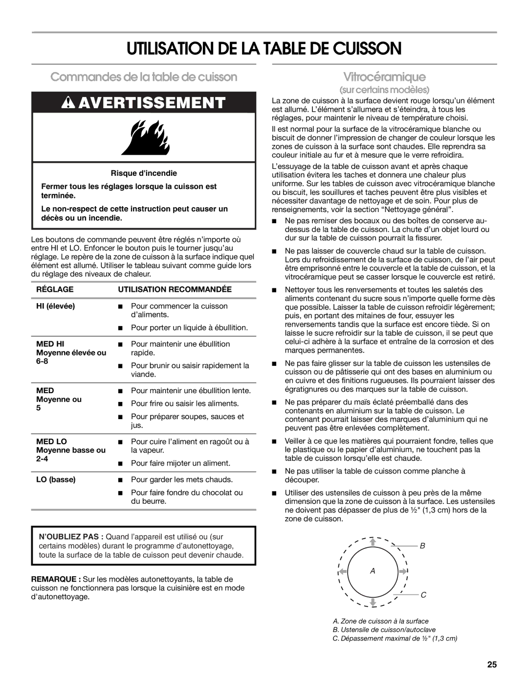 Whirlpool YIES366RS2 manual Utilisation DE LA Table DE Cuisson, Commandes de la table de cuisson, Vitrocéramique 