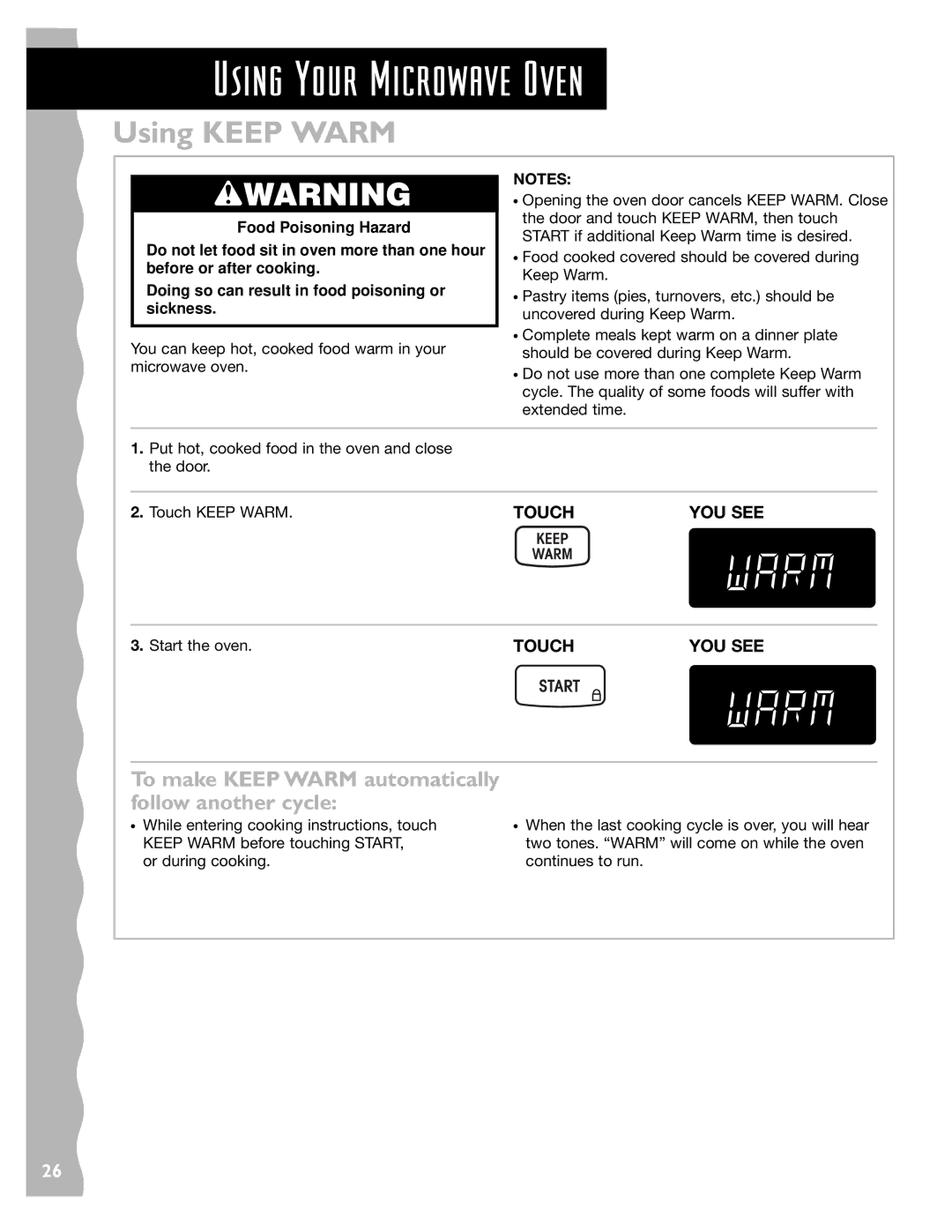 Whirlpool YKHMS145J warranty Using Keep Warm 