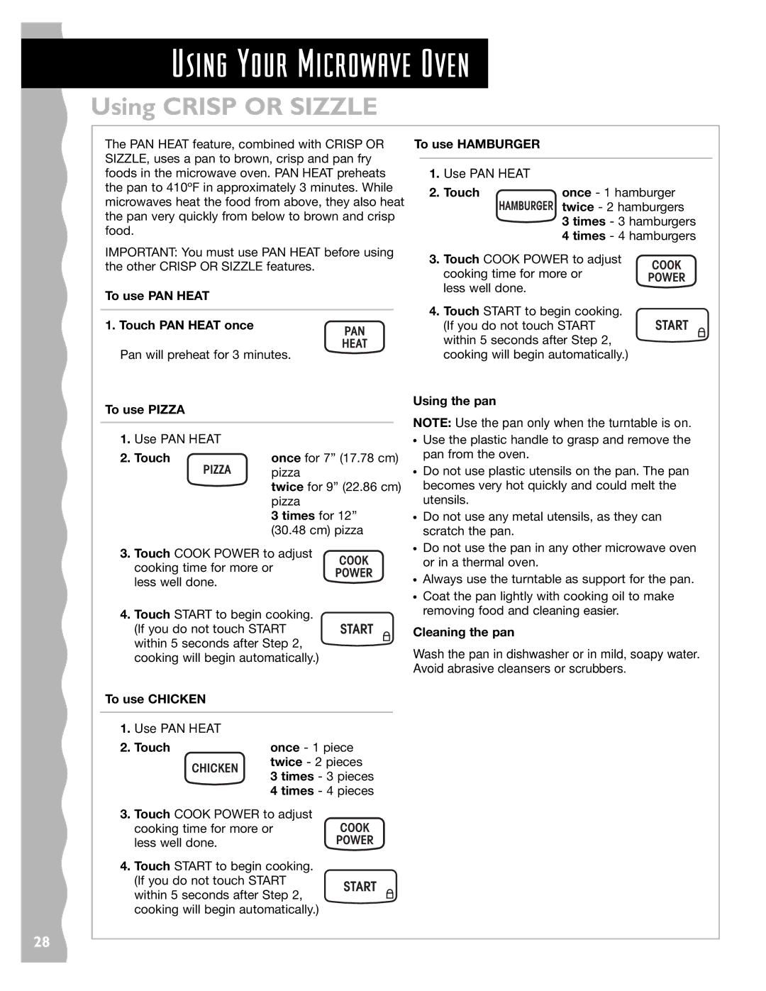 Whirlpool YKHMS145J warranty Using Crisp or Sizzle 