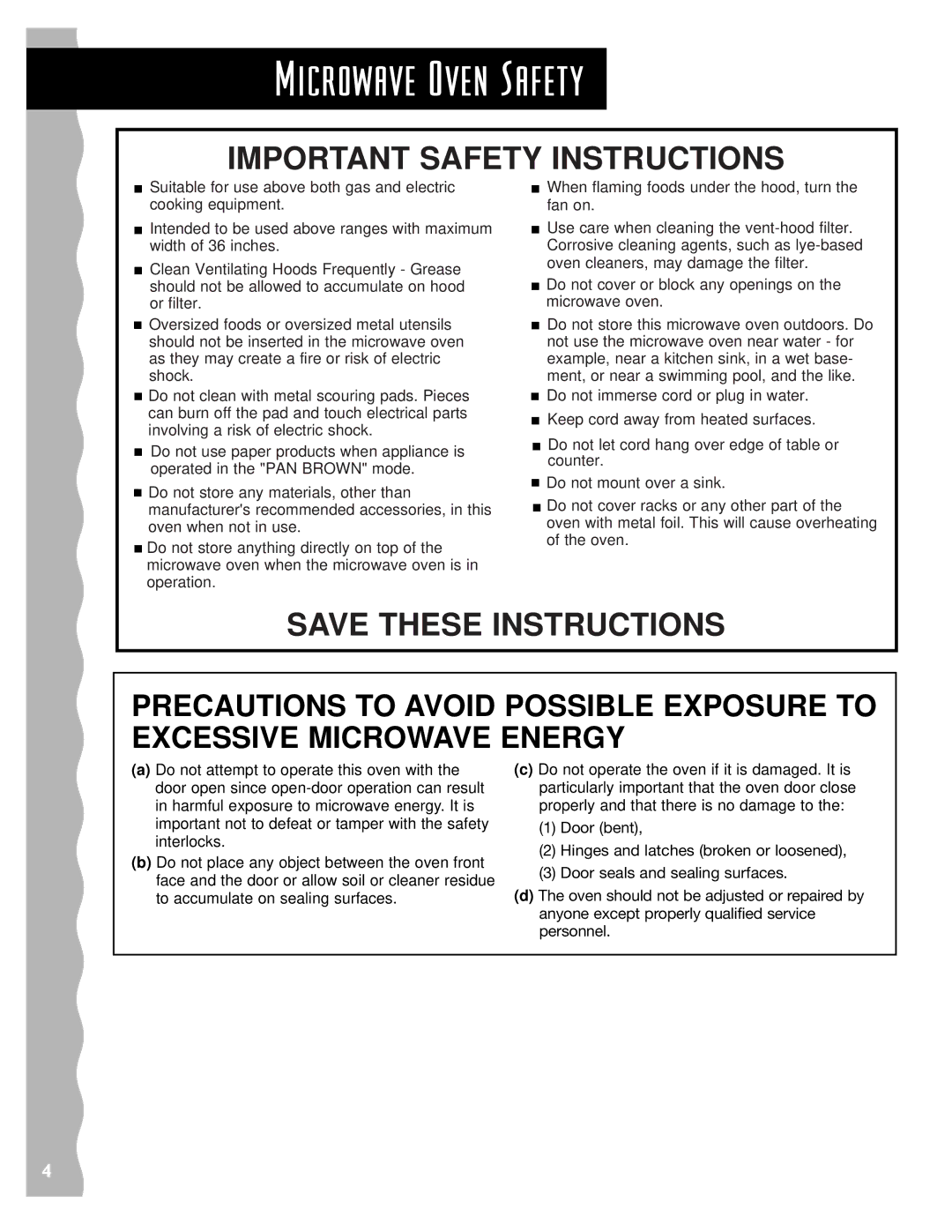 Whirlpool YKHMS145J warranty Microwave Oven Safety 