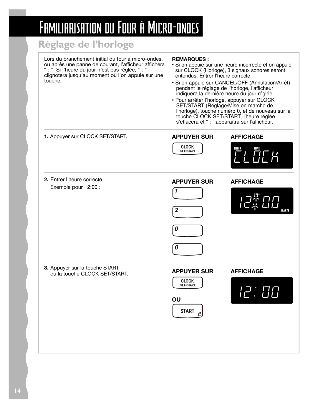 Whirlpool YKHMS145J warranty Réglage de l’horloge, Entrer l’heure correcte, Exemple pour 