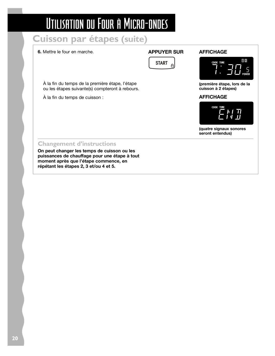 Whirlpool YKHMS145J warranty Cuisson par étapes suite 