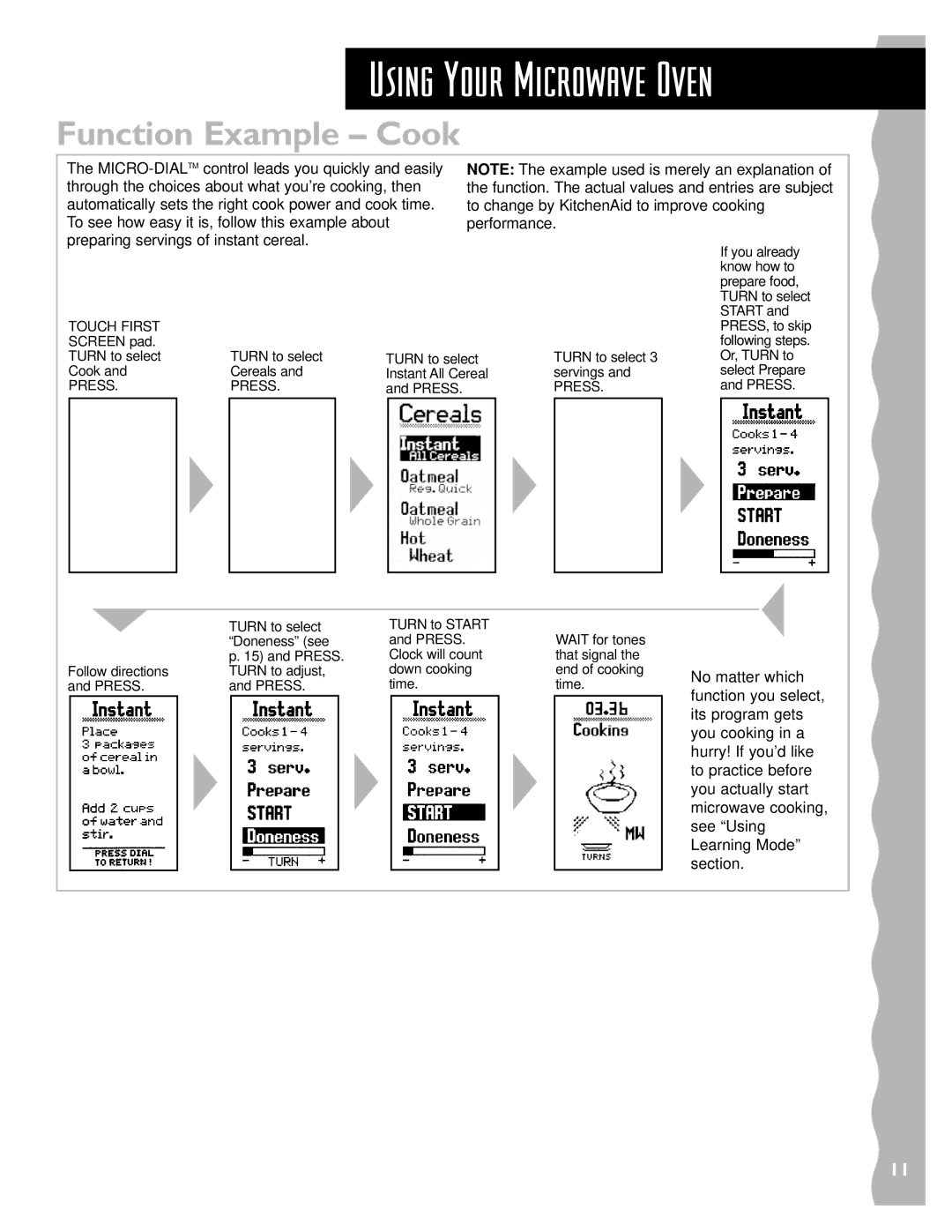 Whirlpool YKHMS147H installation instructions Using Your Microwave Oven, Function Example Cook 