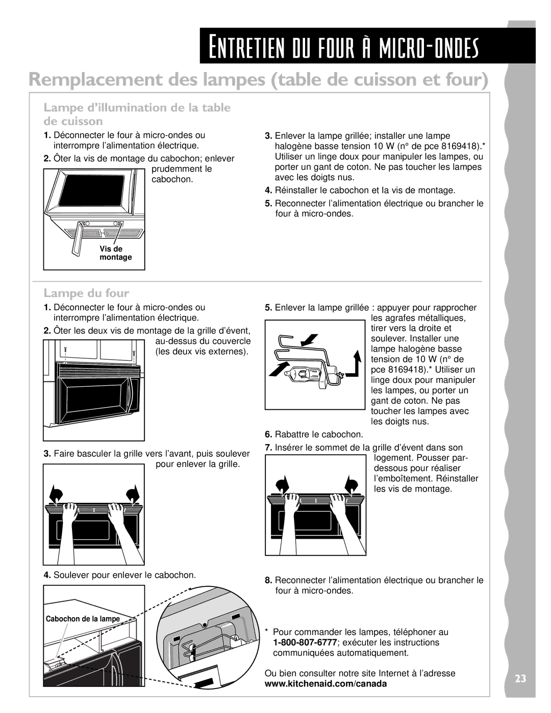 Whirlpool YKHMS147H Remplacement des lampes table de cuisson et four, Lampe d’illumination de la table de cuisson 