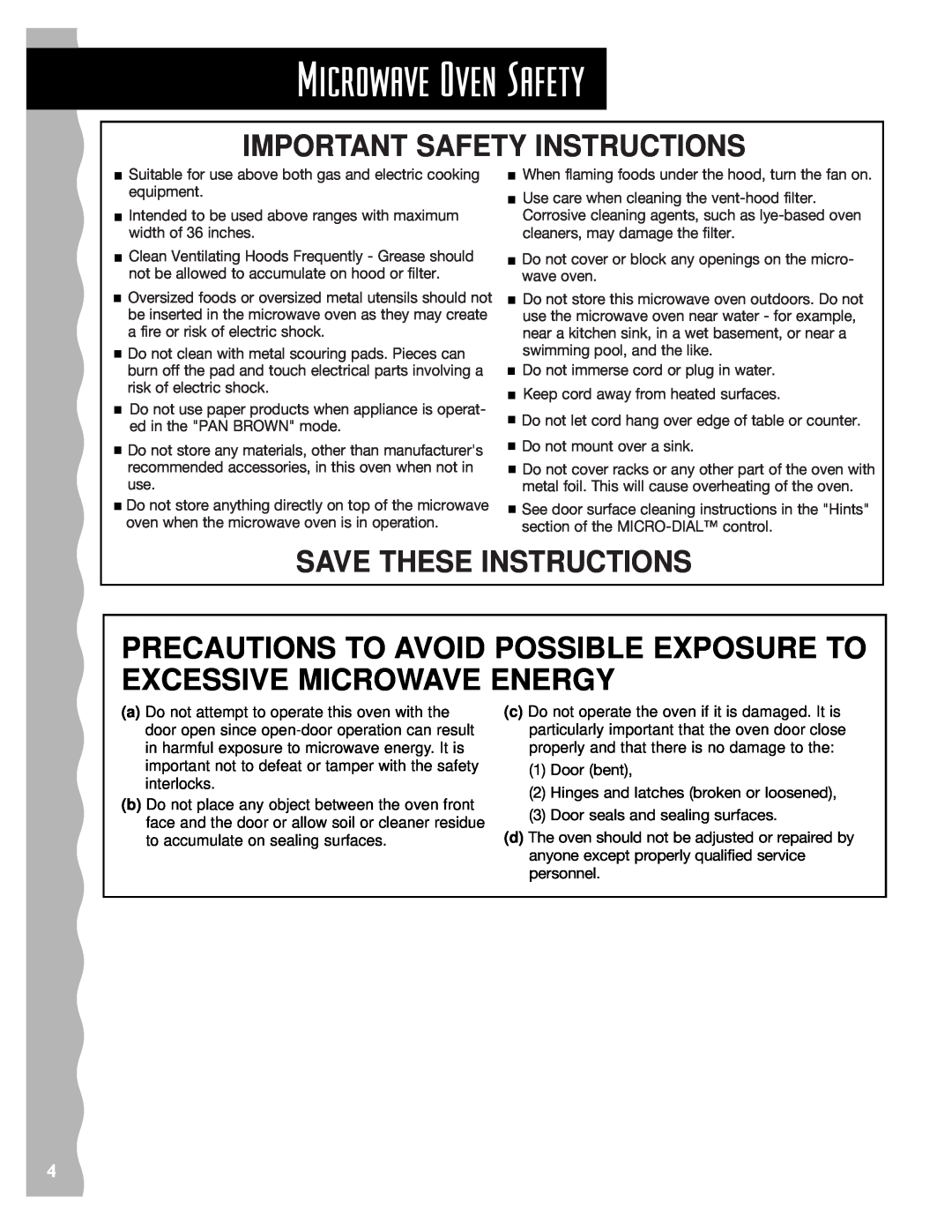 Whirlpool YKHMS147H Precautions To Avoid Possible Exposure To Excessive Microwave Energy, Microwave Oven Safety 
