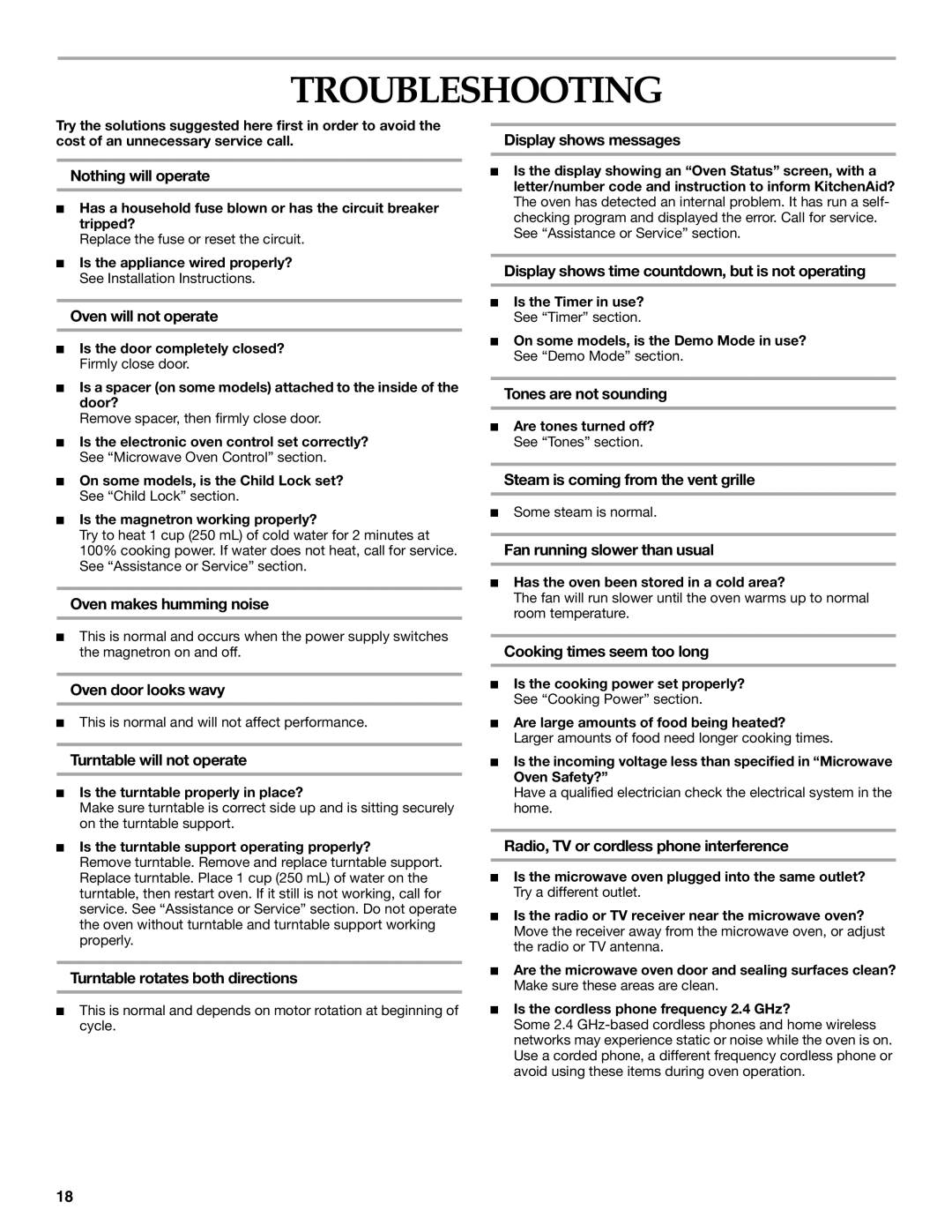 Whirlpool YKHMS175M manual Troubleshooting 