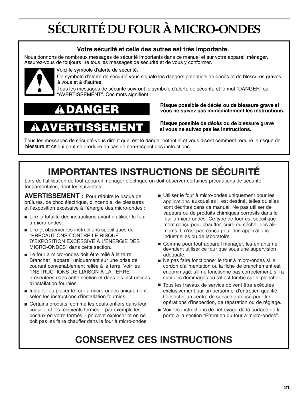 Whirlpool YKHMS175M manual Sécurité DU Four À MICRO-ONDES, Votre sécurité et celle des autres est très importante 