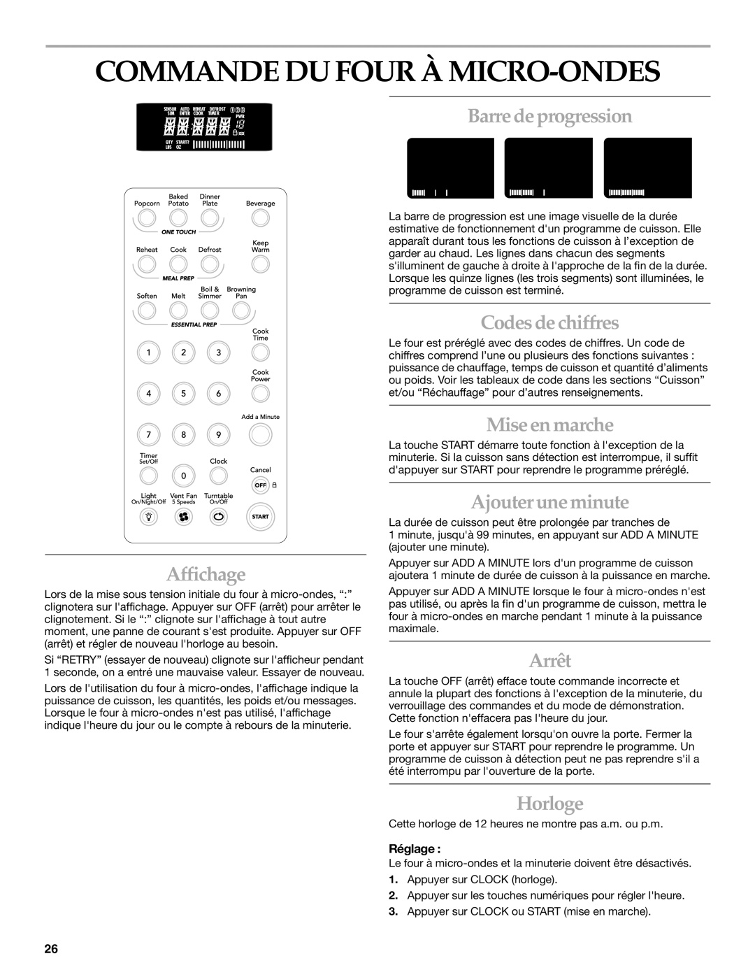 Whirlpool YKHMS175M manual Commande DU Four À MICRO-ONDES 