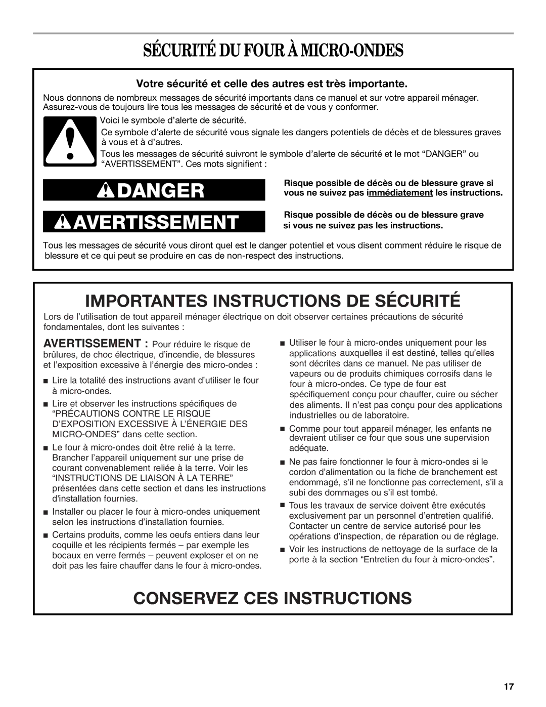 Whirlpool YMH7155XM manual Sécurité DU Four À MICRO-ONDES, Votre sécurité et celle des autres est très importante 