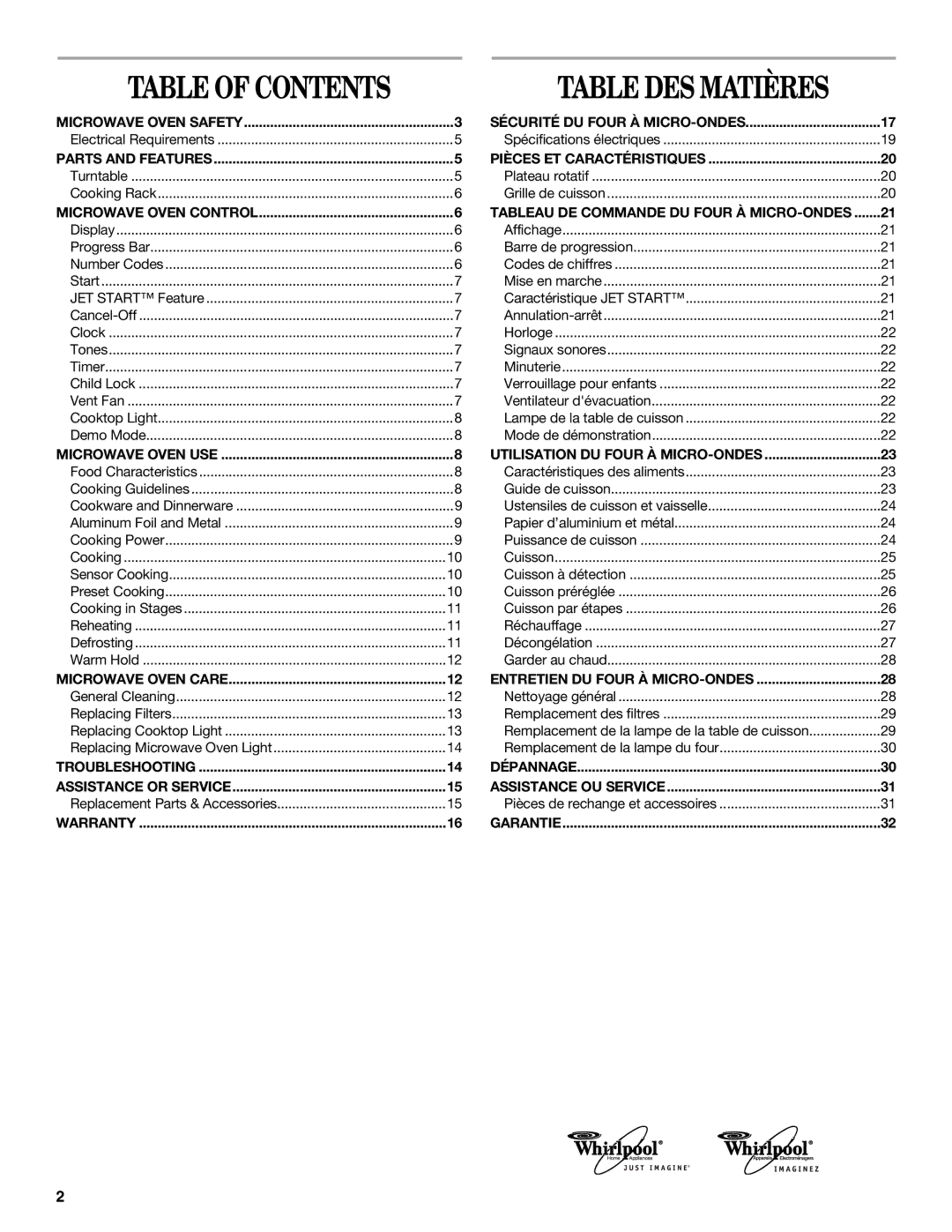 Whirlpool YMH7155XM manual Table DES Matières 