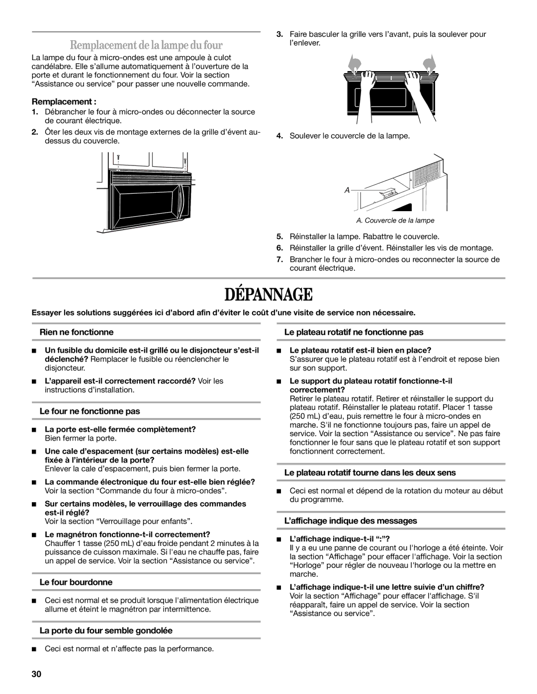 Whirlpool YMH7155XM manual Dépannage, Remplacement de la lampe du four 