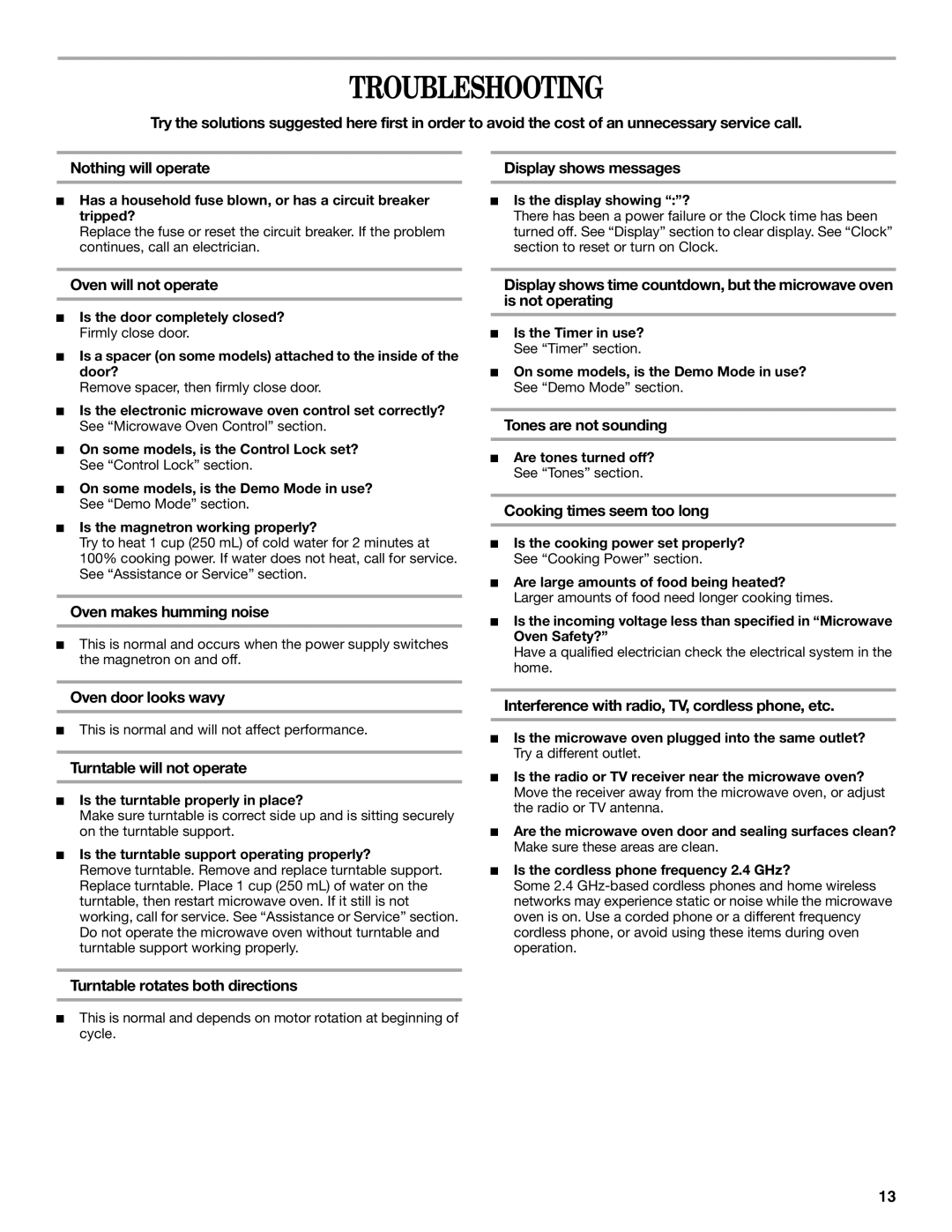 Whirlpool YMT4155SP manual Troubleshooting 