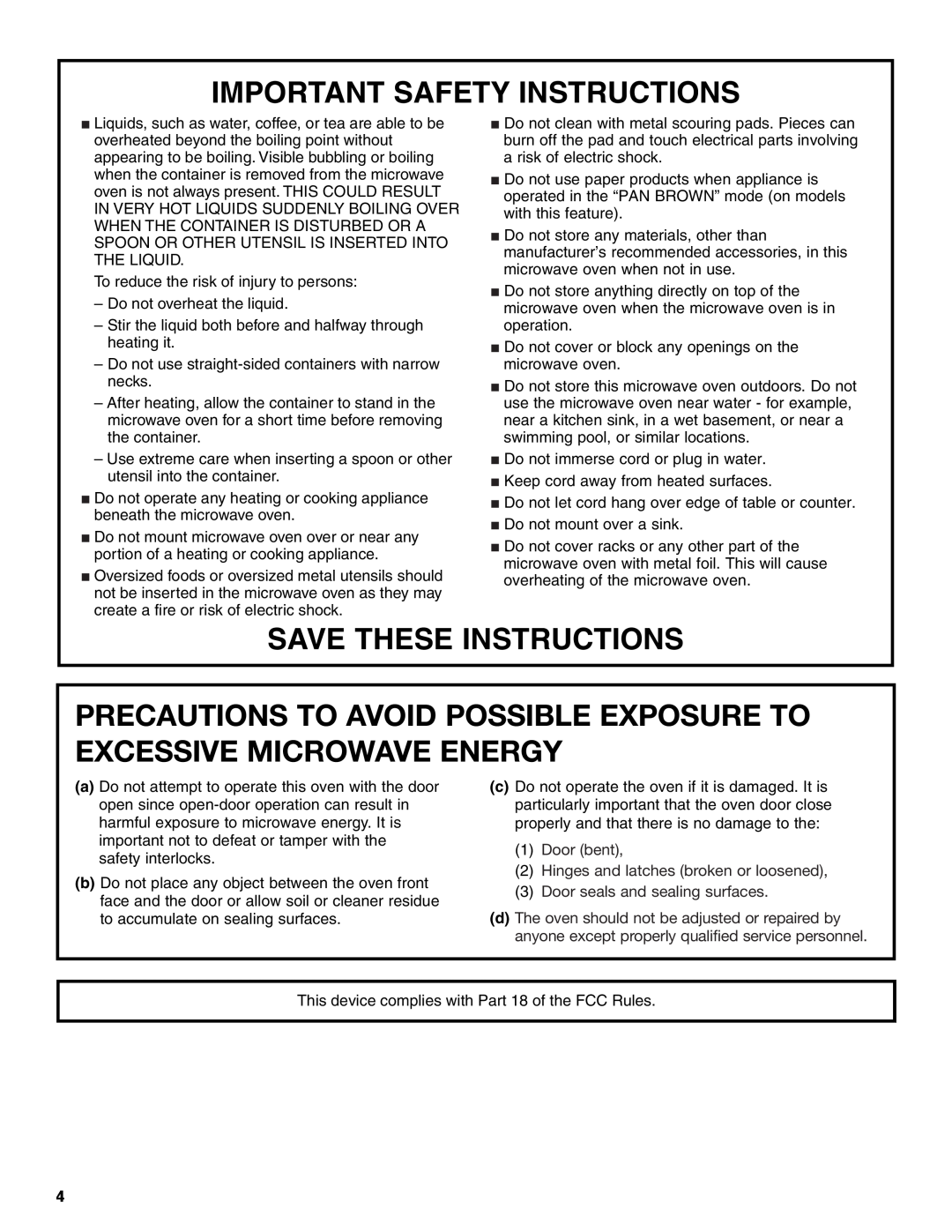 Whirlpool YMT4155SP manual Important Safety Instructions, Save These Instructions, To reduce the risk of injury to persons 