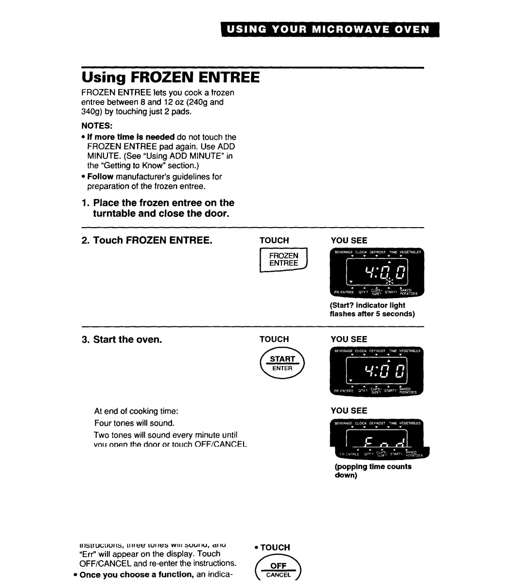 Whirlpool YMT8078SE, YMT9114SF, MT8118XE, MT8116XE, YMT8116SE, YMT8076SE, YMT8118SE Using Frozen Entree, Start Oven 