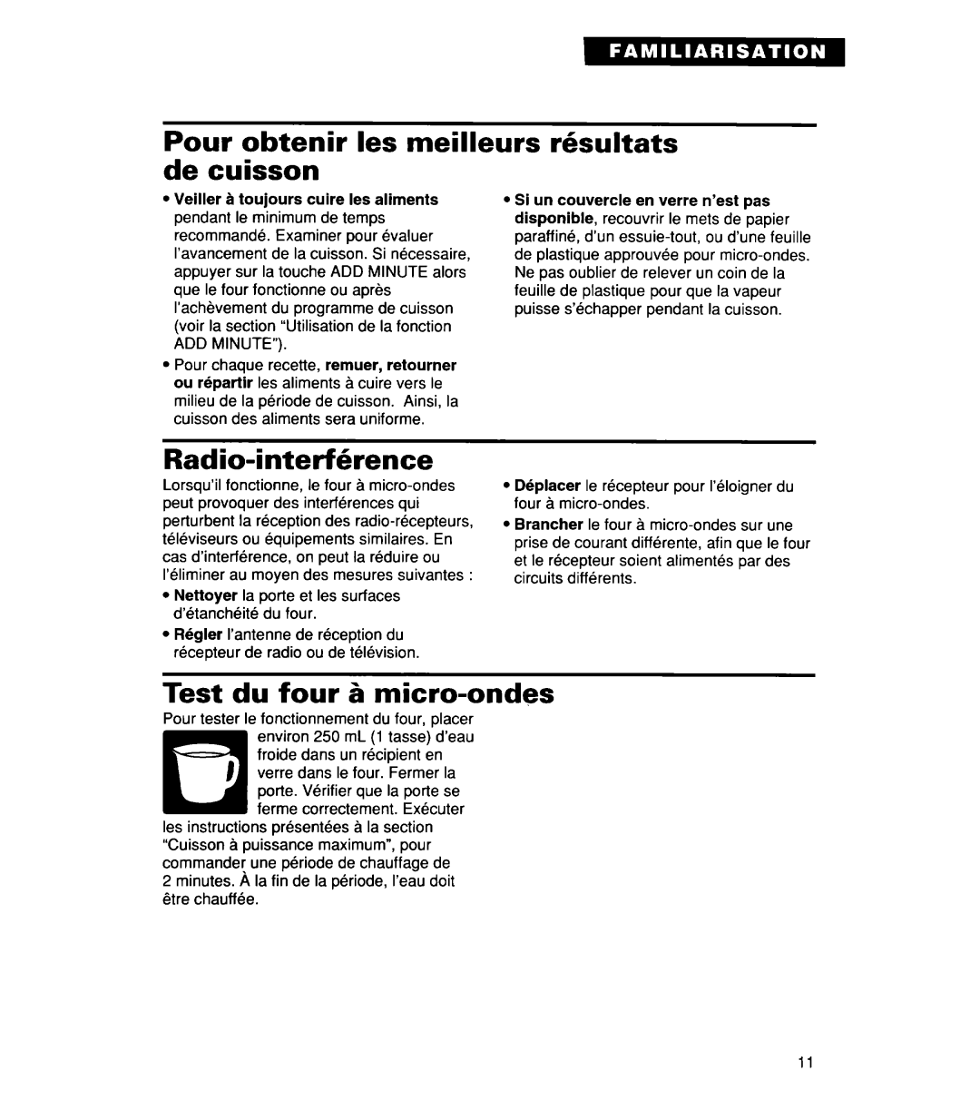 Whirlpool YMT9114SF, MT8118XE Pour, Les meilleurs, Cuisson, Rhsultats, Radio-interference, Test du four 6 micro-ondes 