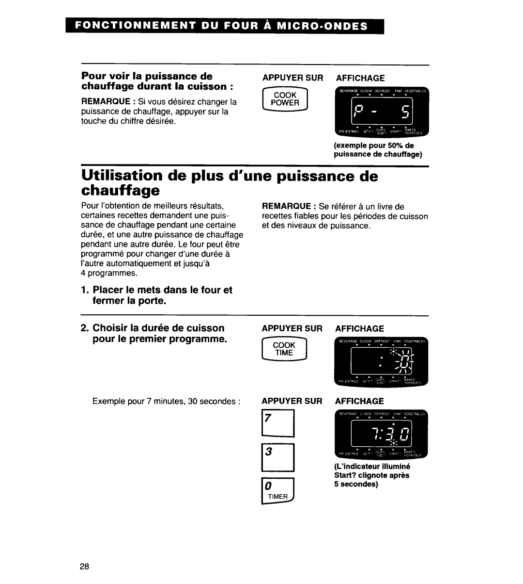 Whirlpool MT8118XE Utilisation de plus d’une puissance de chauffage, Pour voir la puissance de Chauffage durant la cuisson 