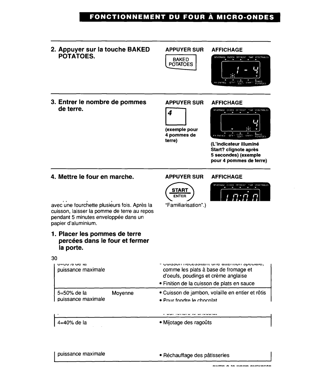 Whirlpool YMT8116SE, YMT9114SF, MT8118XE Appuyer sur la touche Baked, Entrer Le nombre De pommes, De terre, SUR Affichage 