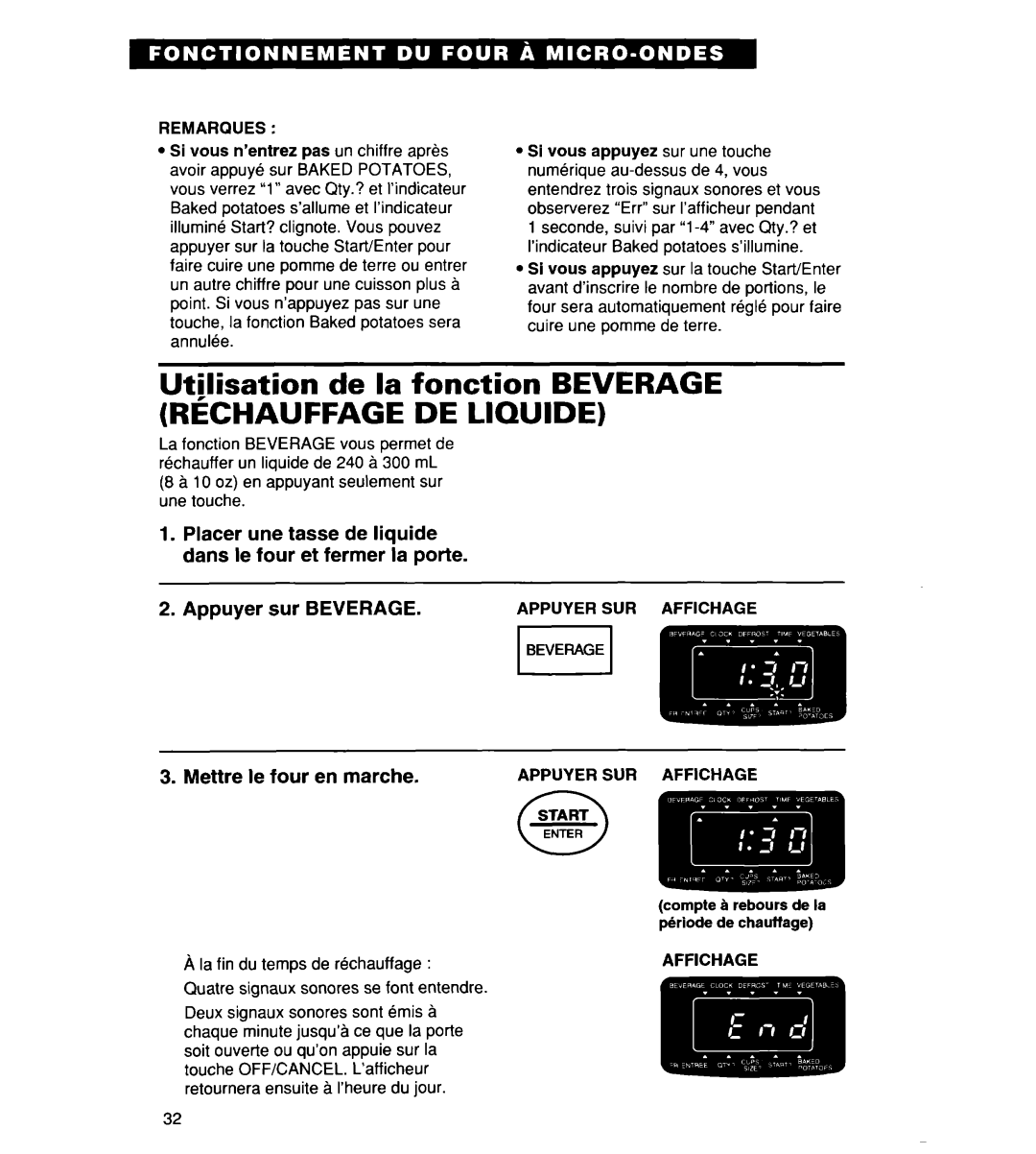 Whirlpool YMT8078SE, YMT9114SF, MT8118XE, MT8116XE Utilisation de la fonction Beverage Rechauffage DE Liquide, Remarques 