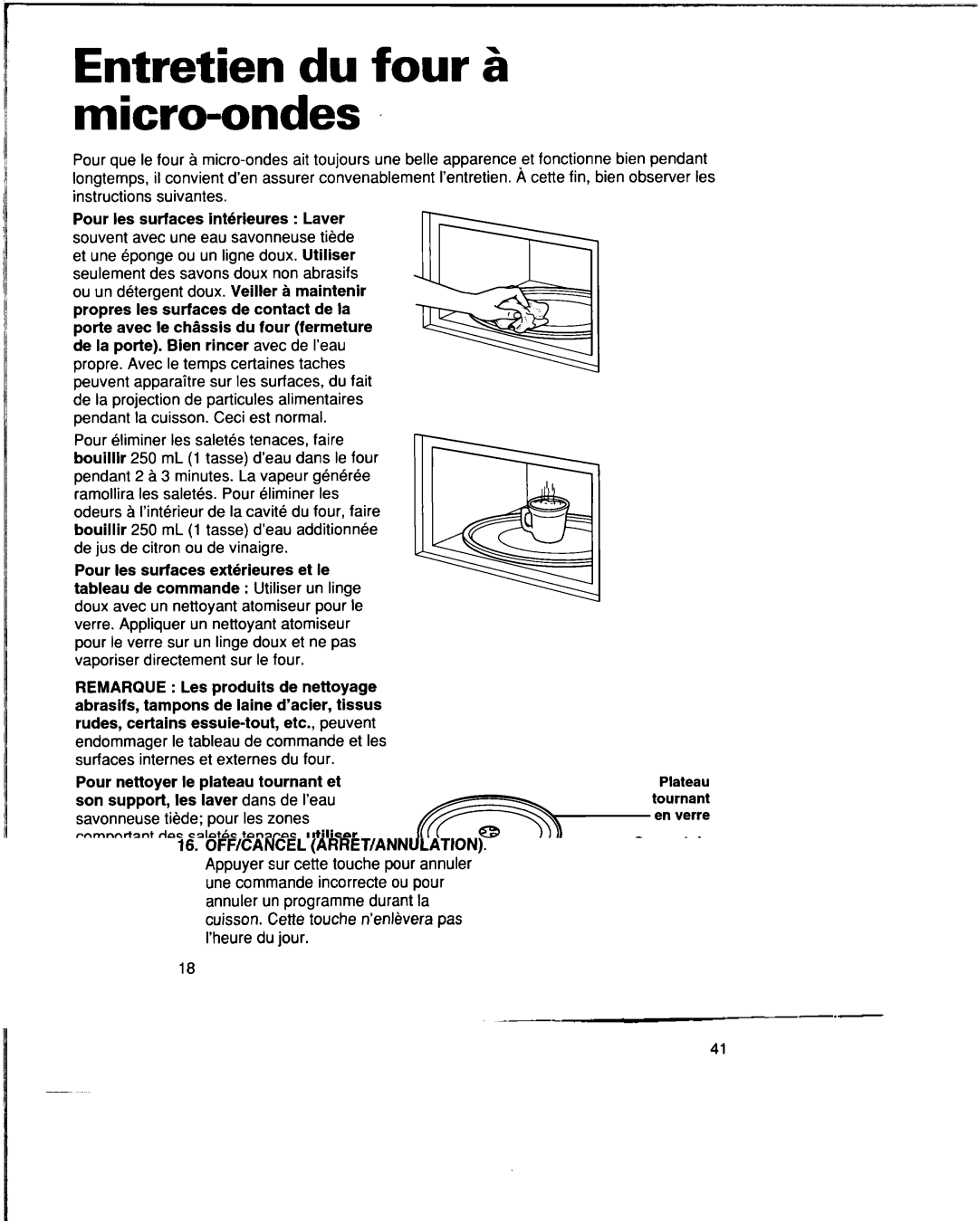 Whirlpool YMT8076SE, YMT9114SF, MT8118XE, MT8116XE, YMT8116SE, YMT8078SE, YMT8118SE Entretien du four 6 micro-ondes 