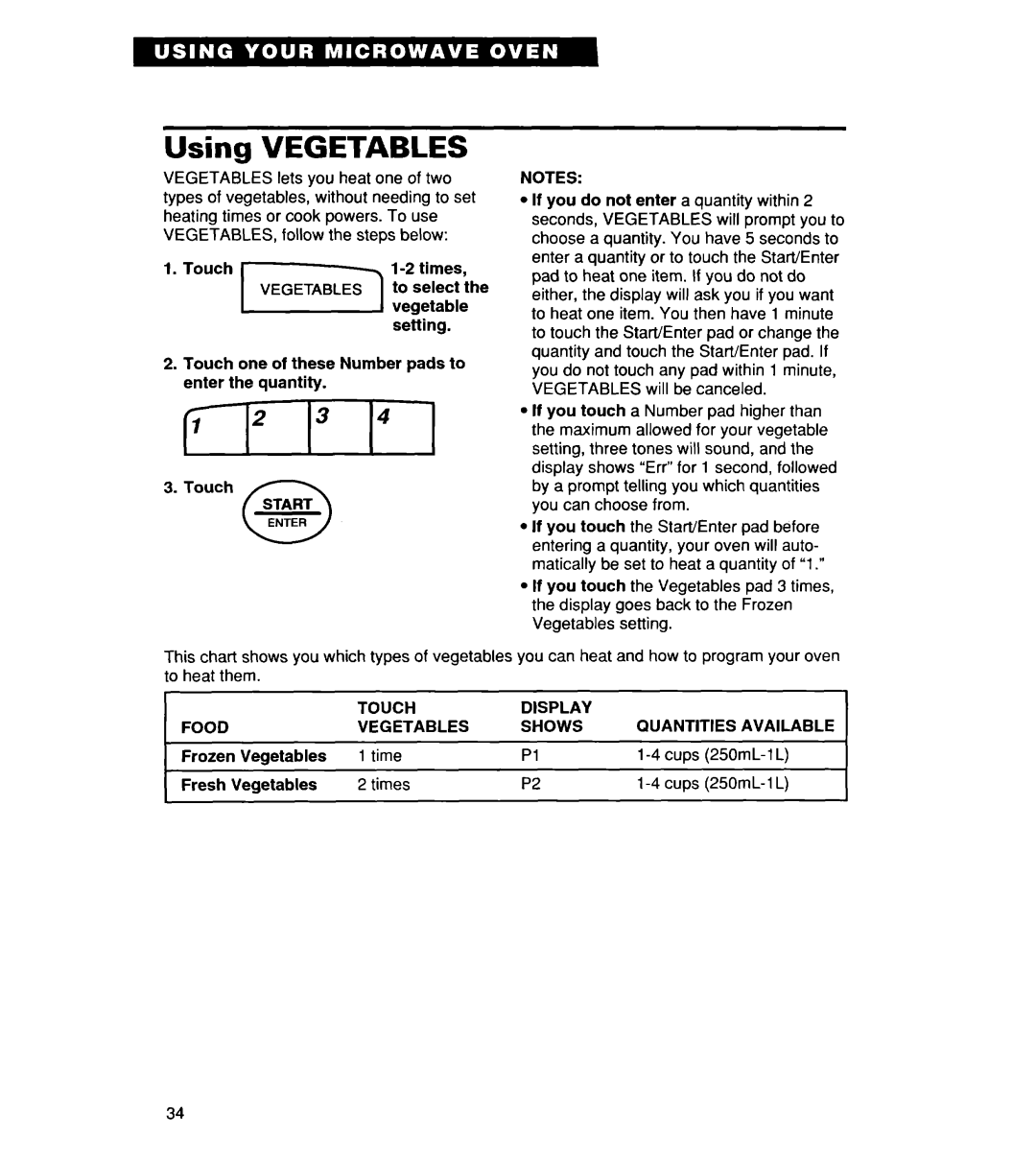 Whirlpool MT8116XE, YMT9114SF, MT8118XE, YMT8116SE, YMT8078SE, YMT8076SE, YMT8118SE installation instructions Using VEGETABLES 