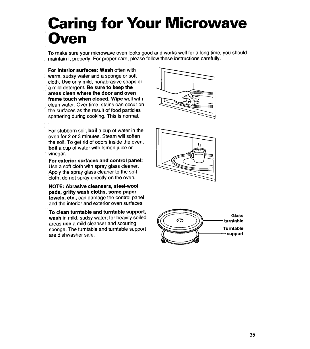 Whirlpool YMT9114SF, MT8118XE, MT8116XE, YMT8116SE, YMT8078SE, YMT8076SE, YMT8118SE Caring for Your Microwave Oven 