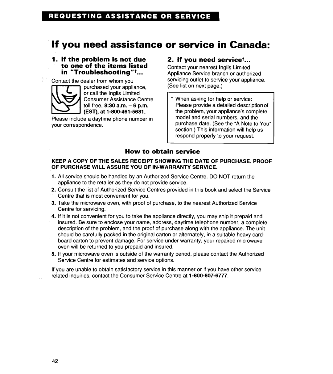 Whirlpool MT8116XE, YMT9114SF If you need assistance, or service in Canada, If you need servicet, How to obtain service 