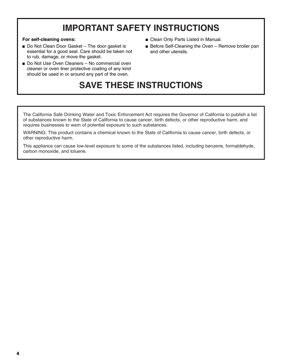 Whirlpool RBD276, YRBS305, YRBS275, RBS245 For self-cleaning ovens, Important Safety Instructions, Save These Instructions 