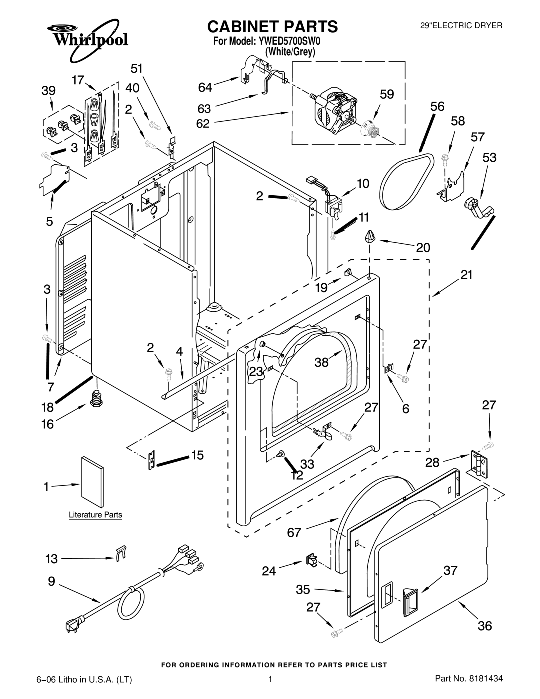 Whirlpool YWED5700SW0 manual Cabinet Parts 