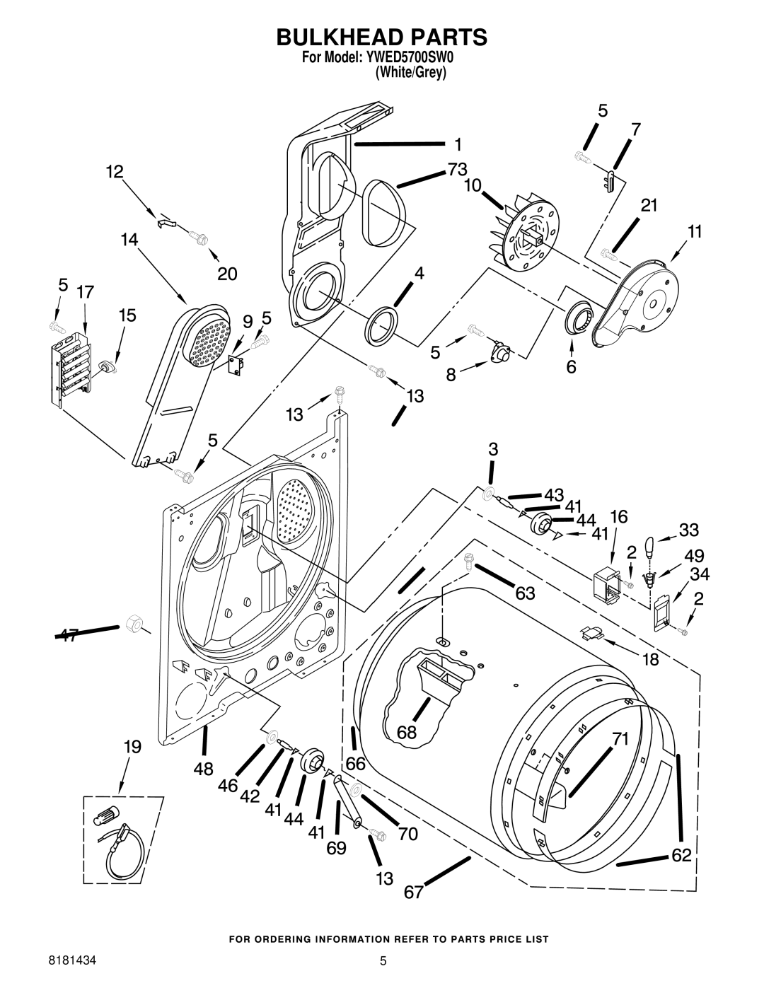 Whirlpool YWED5700SW0 manual Bulkhead Parts 