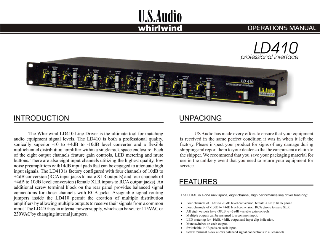 Whirlwind LD410 manual 