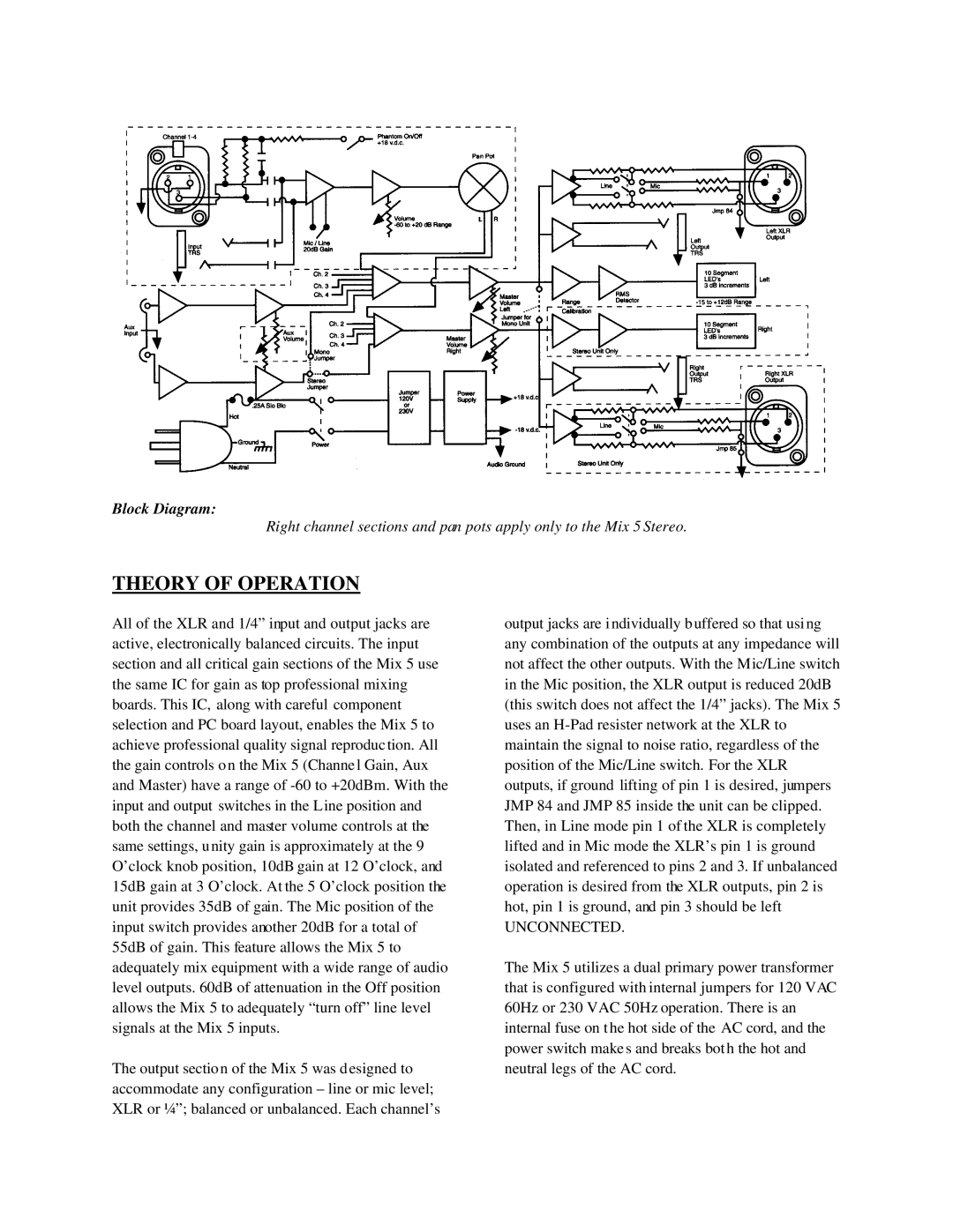 Whirlwind MIX-5 manual Theory of Operation, Unconnected 