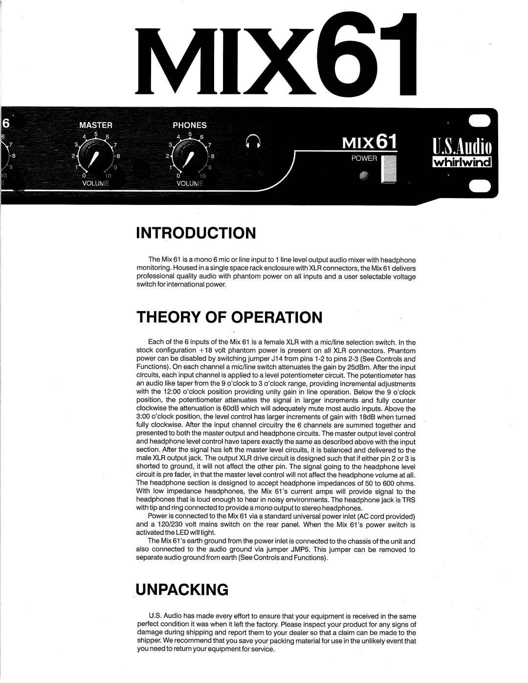 Whirlwind MIX61 manual 