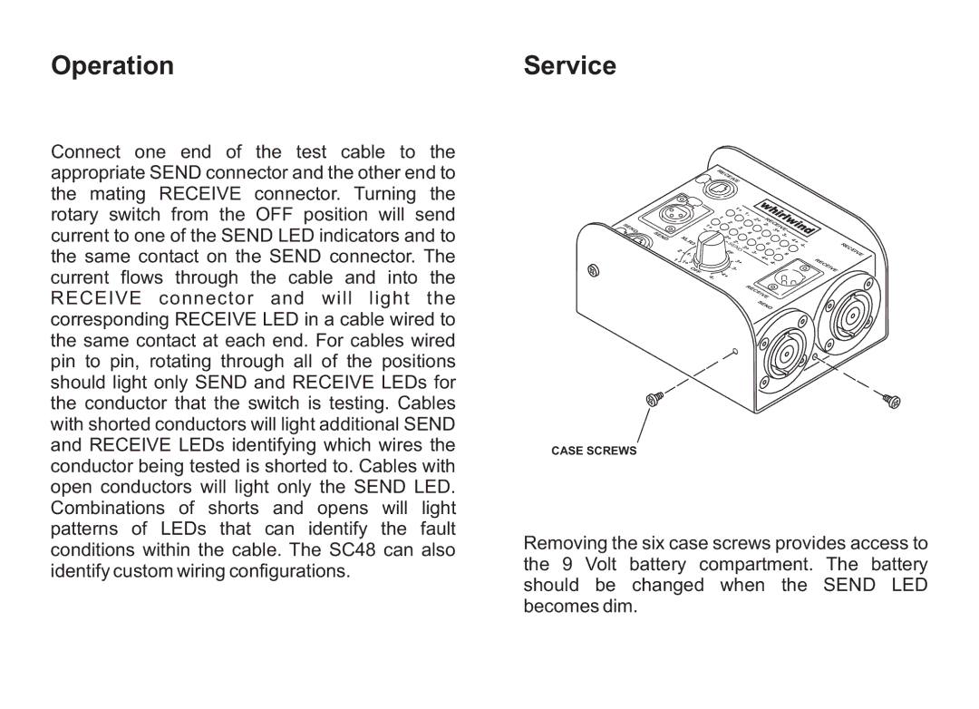 Whirlwind SC48RJ warranty Operation, Service 