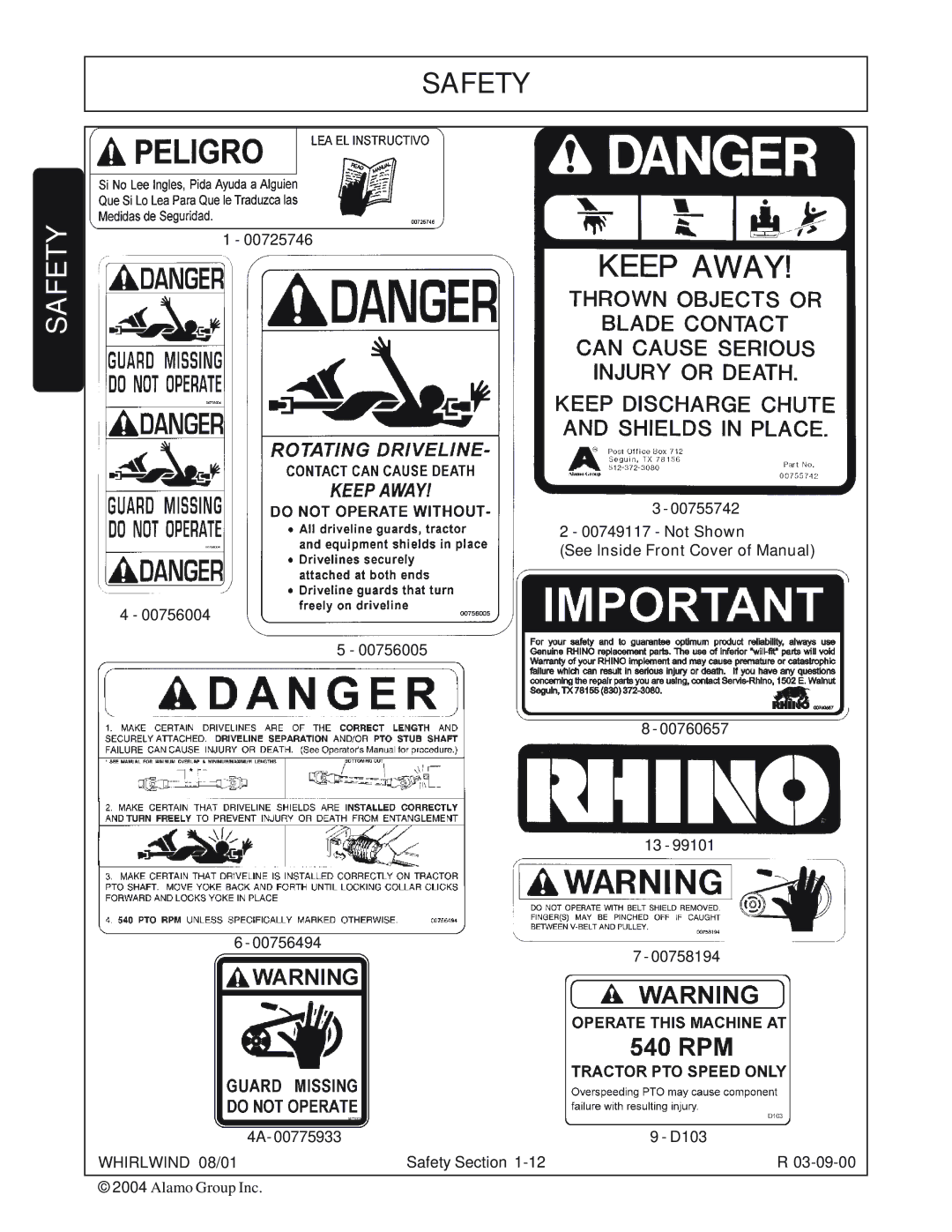 Whirlwind WW60-10001 manual Not Shown See Inside Front Cover of Manual D103 