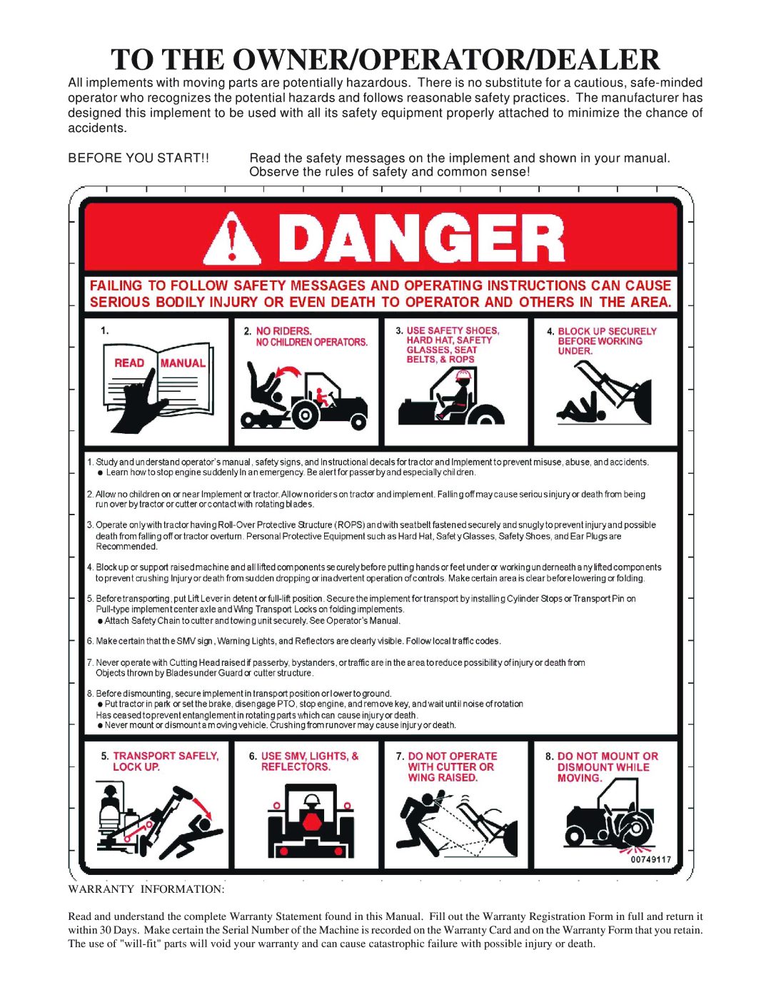 Whirlwind WW60-10001 manual To the OWNER/OPERATOR/DEALER 