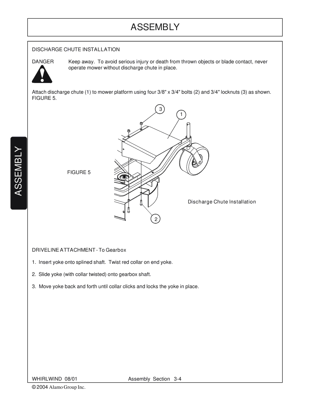 Whirlwind WW60-10001 manual Discharge Chute Installation 