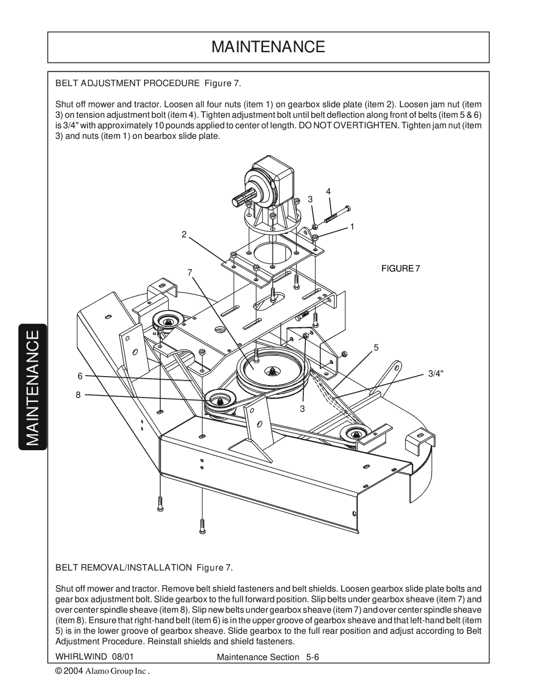 Whirlwind WW60-10001 manual Belt Adjustment Procedure Figure 