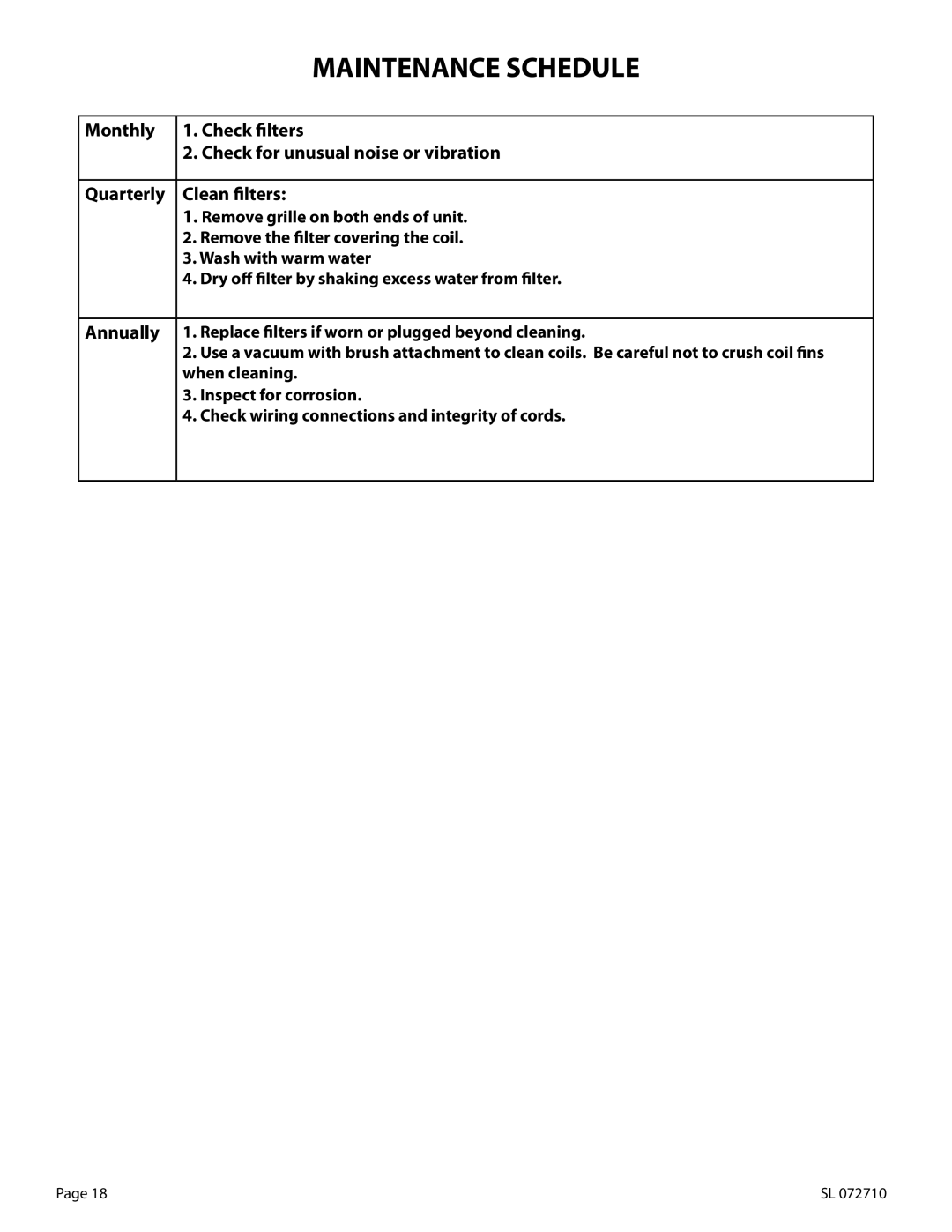 WhisperKool 2500 manual Maintenance Schedule 