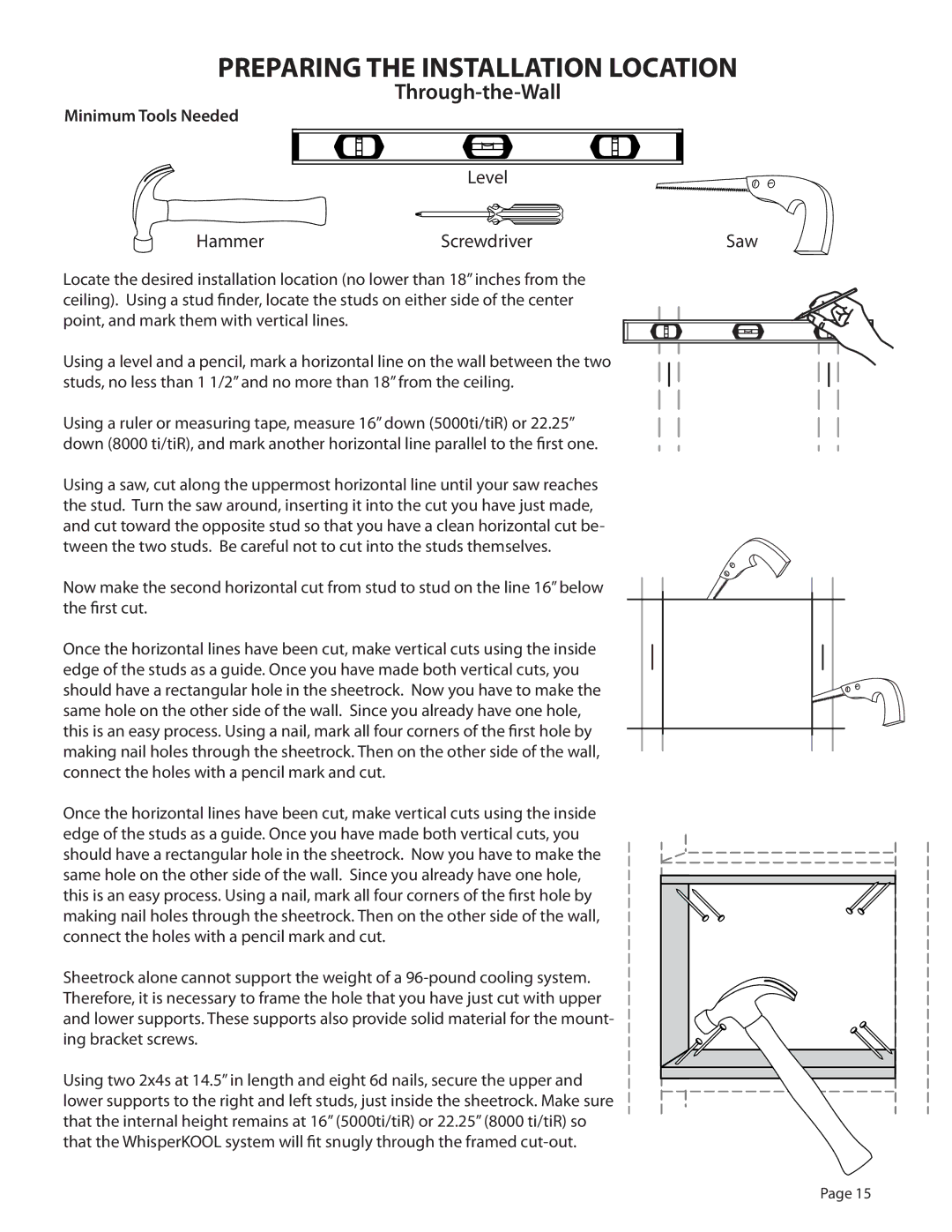 WhisperKool 5000 owner manual Preparing the Installation Location, Minimum Tools Needed 