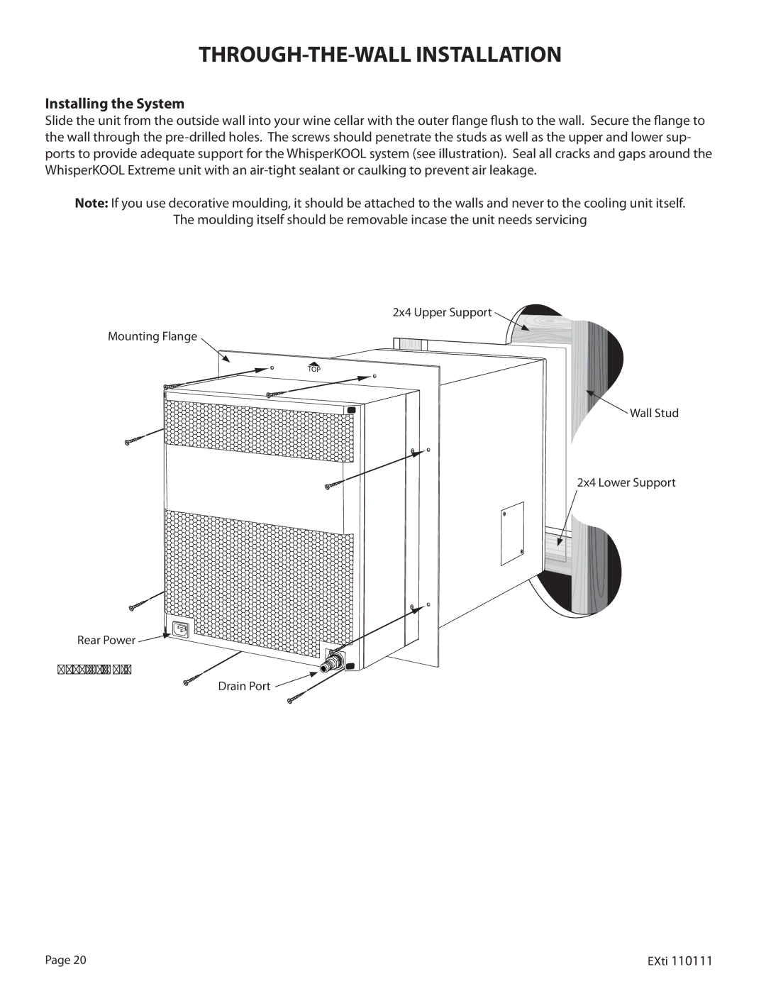 WhisperKool 5000 owner manual THROUGH-THE-WALL Installation, Installing the System, Back of Unit 