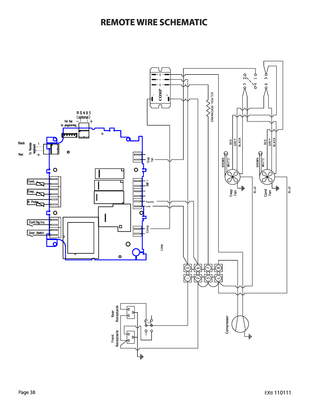 WhisperKool 5000 Remote Wire Schematic, , , , Receptacle, Line, Compressor, EXti, Front, Rear, Evap 